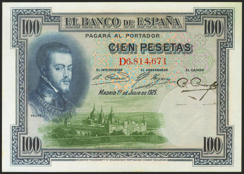 100 Pesetas. 1 de Julio de 1925. Serie D. (Edifil 2021: 350). Conserva todo el a...