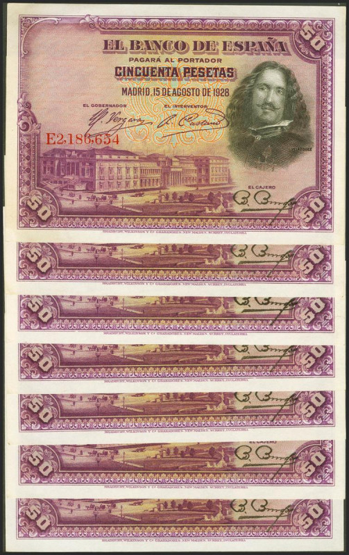 Conjunto de 7 billetes en tramos correlativos de 50 Pesetas emitidos el 15 de Ag...