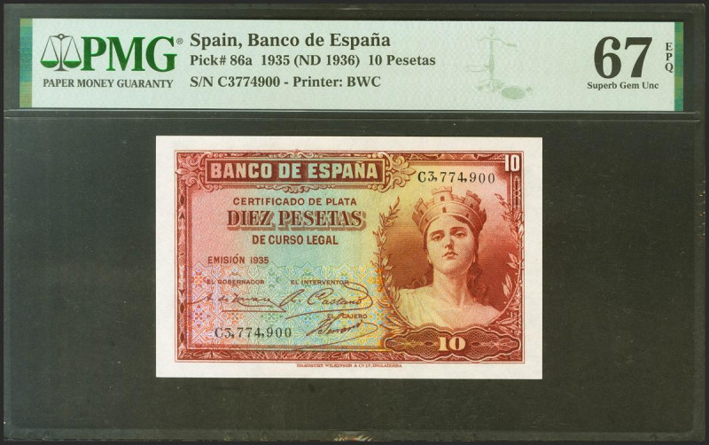 10 Pesetas. 1935. Certificado de Plata. Serie C. (Edifil 2021: 364a, 86a). Muy r...