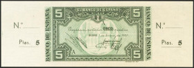 5 Pesetas. 1 de Enero de 1937. Sucursal de Bilbao, antefirma Banco Central. Serie A y sin numeración, con ambas matrices. (Edifil 2021: 386b). Apresto...