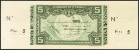 5 Pesetas. 1 de Enero de 1937. Sucursal de Bilbao, antefirma Banco Guipuzcoano. Serie A y sin numeración, con ambas matrices. (Edifil 2021: 386c). Apr...