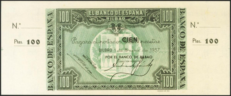 100 Pesetas. 1 de Enero de 1937. Sucursal de Bilbao, antefirma Banco de Bilbao. ...