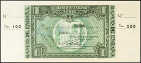 100 Pesetas. 1 de Enero de 1937. Sucursal de Bilbao, antefirma Banco de Vizcaya. Sin serie y sin numeración, con ambas matrices. (Edifil 2017: 390b). ...