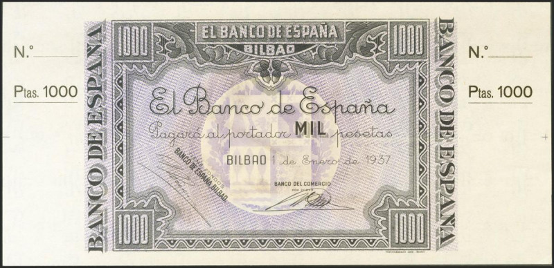 1000 Pesetas. 1 de Enero de 1937. Sucursal de Bilbao, antefirma Banco de Comerci...