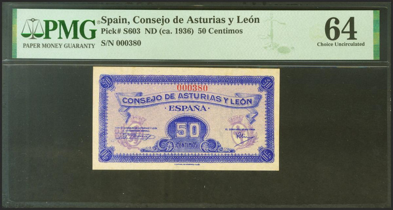 50 Céntimos. 1937. Asturias y León. Sin serie y numeración bajísima. (Edifil 202...