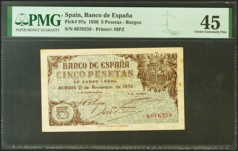 5 Pesetas. 21 de Noviembre de 1936. Sin serie. (Edifil 2021: 417, Pick: 97a). In...