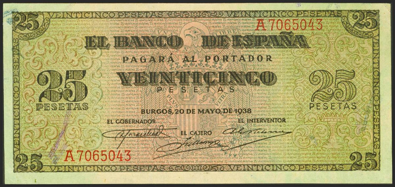 25 Pesetas. 20 de Mayo de 1938. Serie A. (Edifil 2021: 430). Conserva gran parte...