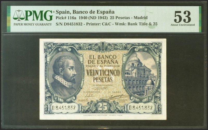 25 Pesetas. 9 de Enero de 1940. Serie D. (Edifil 2021: 436a, Pick: 116a). Inusua...