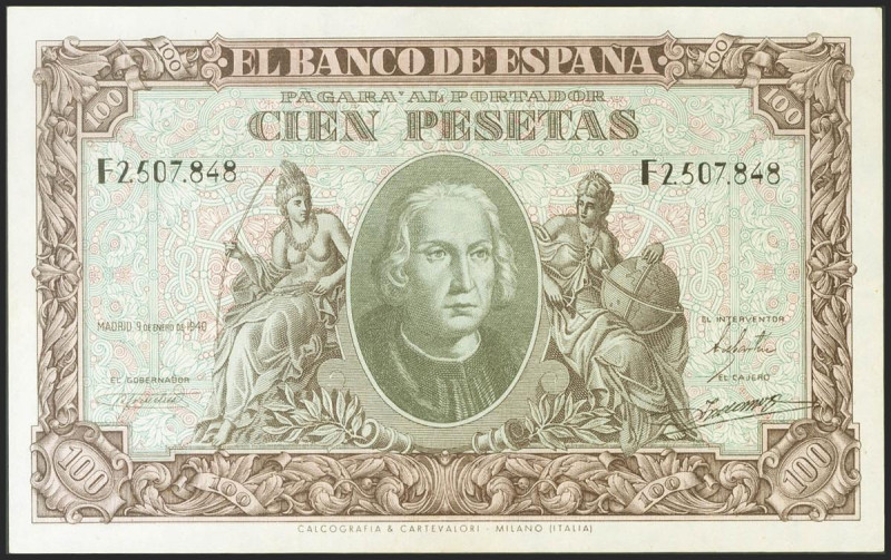 100 Pesetas. 9 de Enero de 1940. Serie F. (Edifil 2021: 438a, Pick: 118a). Conse...