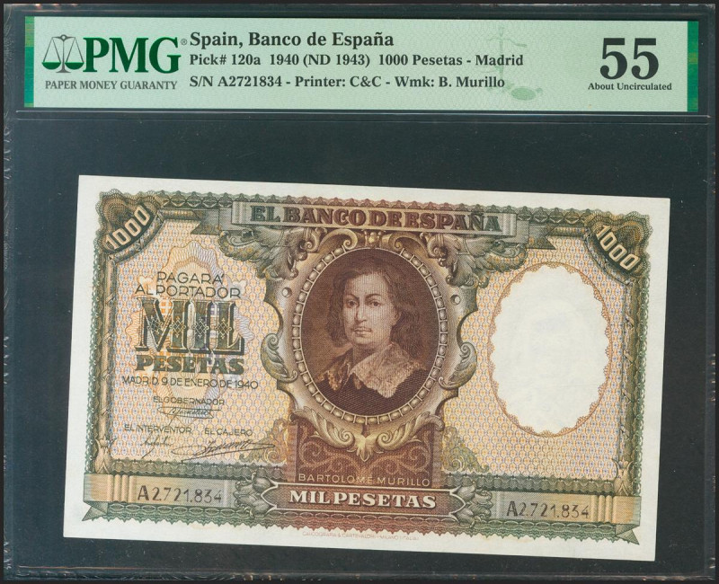 1000 Pesetas. 9 de Enero de 1940. Serie A. (Edifil 2021: 440, Pick: 120a). Raro ...