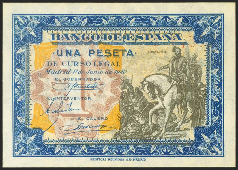 1 Peseta. 1 de Junio de 1940. Serie C. (Edifil 2021: 441a). Conserva todo su apr...