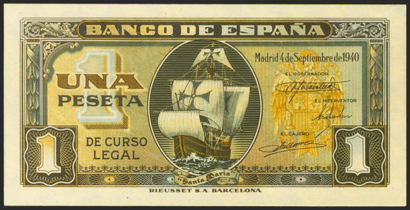 1 Peseta. 4 de Septiembre de 1940. Serie I, última serie emitida. (Edifil 2021: ...