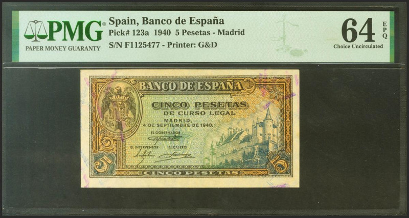 5 Pesetas. 4 de Septiembre de 1940. Serie F. (Edifil 2021: 443a). Apresto origin...