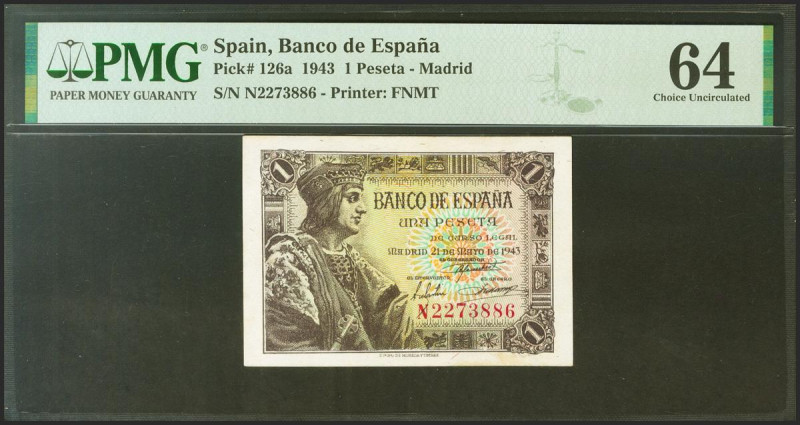 1 Peseta. 21 de Mayo de 1943. Serie N, última serie emitida. (Edifil 2021: 447a,...