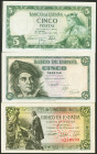 Conjunto de 3 billetes de 5 pesetas emitidos el 15 de Junio de 1945, 5 de Marzo de 1948 y 22 de Julio de 1954, todos ellos sin serie (Edifil 2021: 449...