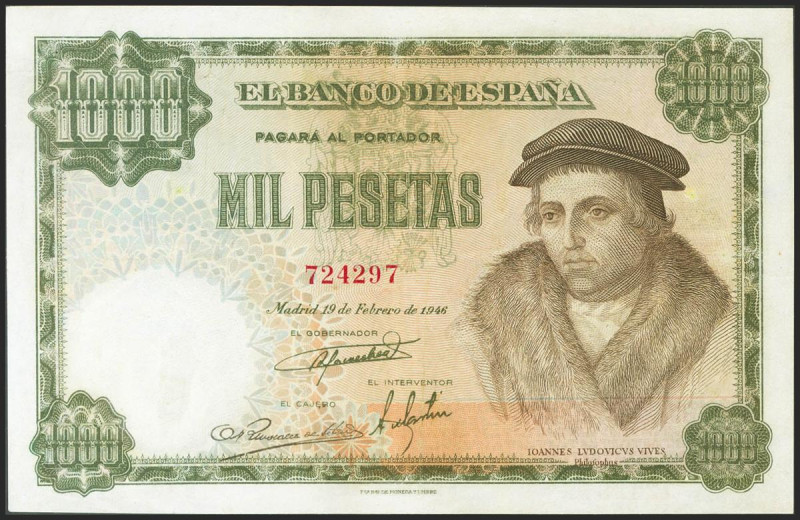 1000 Pesetas. 19 de Febrero de 1946. Sin serie. (Edifil 2021: 453). MBC+