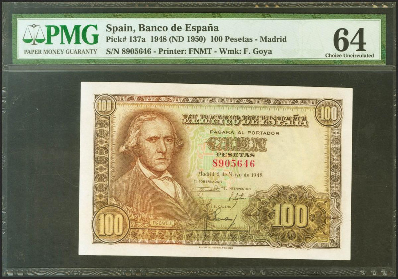 100 Pesetas. 2 de Mayo de 1948. Sin serie. (Edifil 2021: 456, Pick: 137a). SC. E...