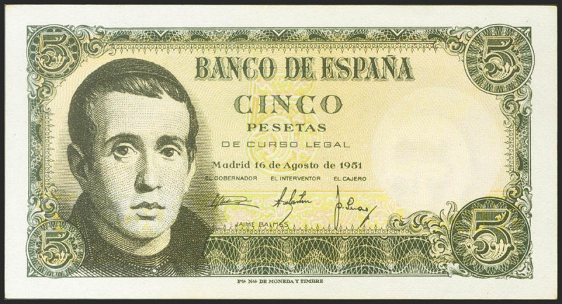 5 Pesetas. 12 de Abril de 1947. Serie 1H. (Edifil 2021: 459a). Apresto original....