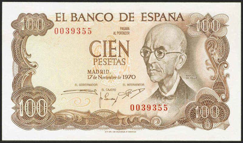 100 Pesetas. 17 de Noviembre de 1970. Sin serie, con numeración baja. (Edifil 20...