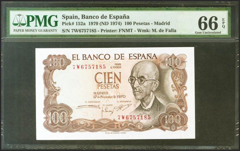 100 Pesetas. 17 de Noviembre de 1970. Serie 7W, última serie emitida. (Edifil 20...