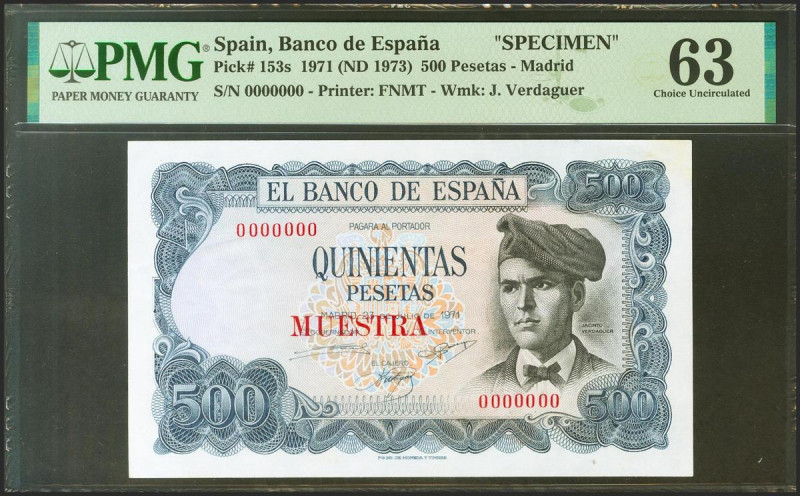 500 Pesetas. 23 de Julio de 1971. MUESTRA, en rojo y numeración 000000. (Edifil ...