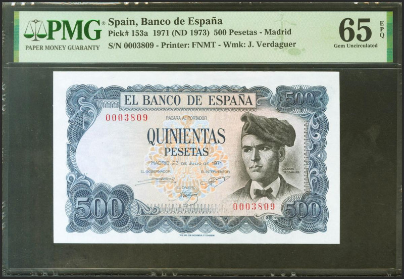 500 Pesetas. 23 de Julio de 1971. Sin serie y numeración bajísima. (Edifil 2021:...