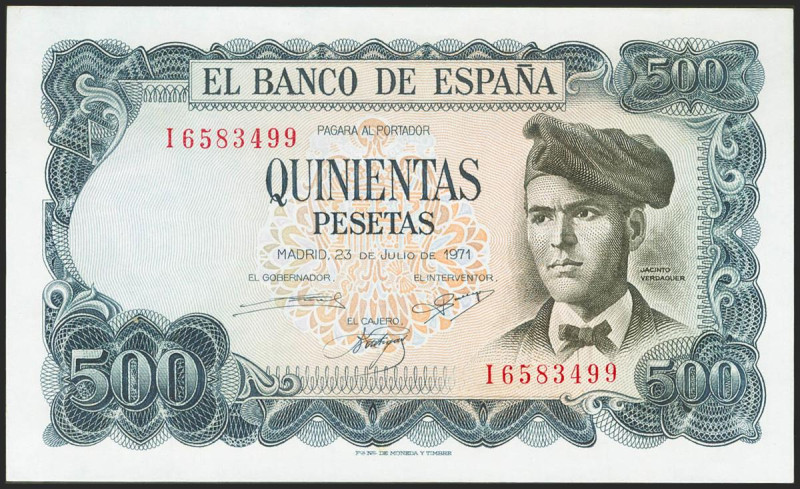 500 Pesetas. 23 de Julio de 1971. Serie I. (Edifil 2021: 473a). Apresto original...