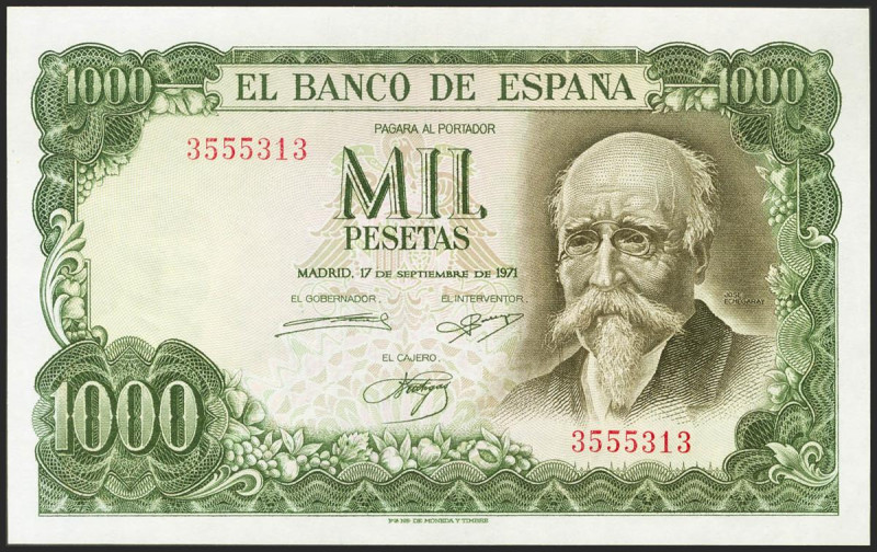 1000 Pesetas. 17 de Septiembre de 1971. Sin serie. (Edifil 2021: 474). Apresto o...