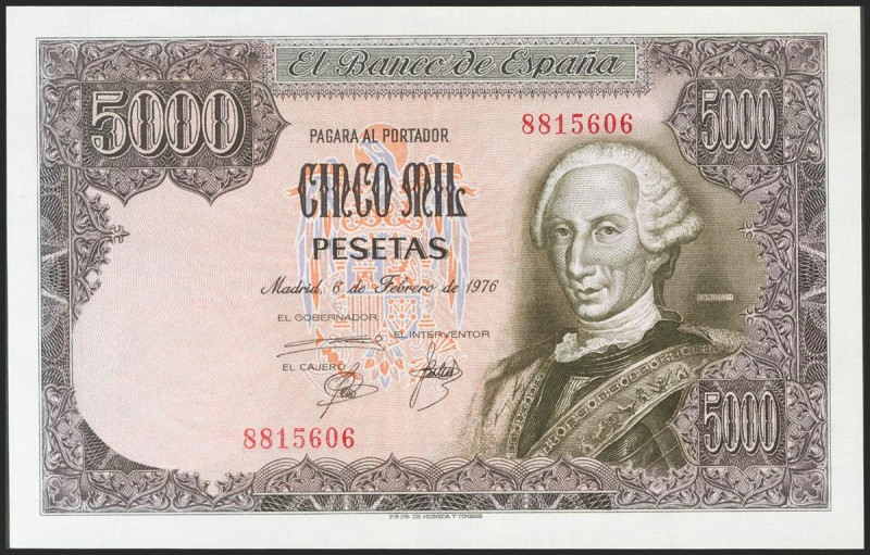 5000 Pesetas. 6 de Febrero de 1976. Sin serie. (Edifil 2017: 475). SC.