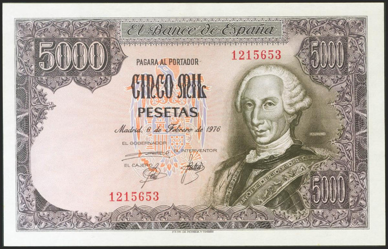 5000 Pesetas. 6 de Febrero de 1976. Sin serie. (Edifil 2021: 475). EBC+.