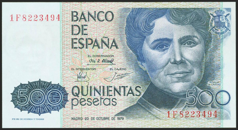 500 Pesetas. 23 de Octubre de 1979. Serie 1F. (Edifil 2021: 476a). SC.