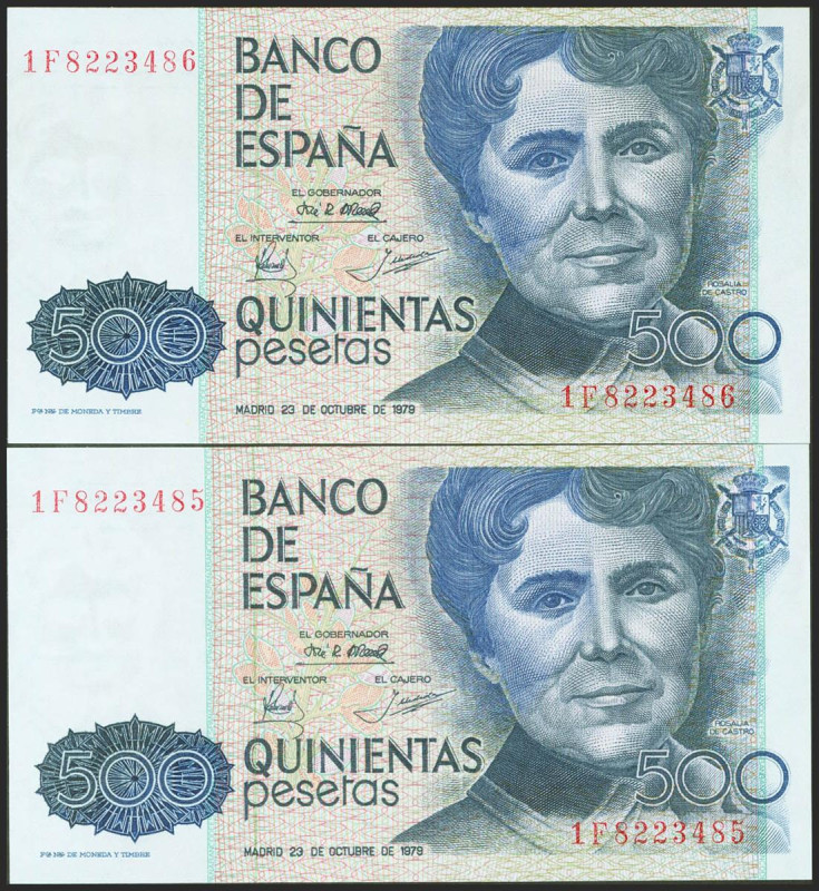 500 Pesetas. 23 de Octubre de 1979. Pareja correlativa. Serie 1F. (Edifil 2021: ...