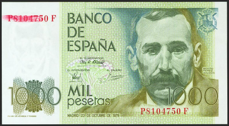 1000 Pesetas. 23 de Octubre de 1979. Serie P-F, variedad tinta de la numeración ...