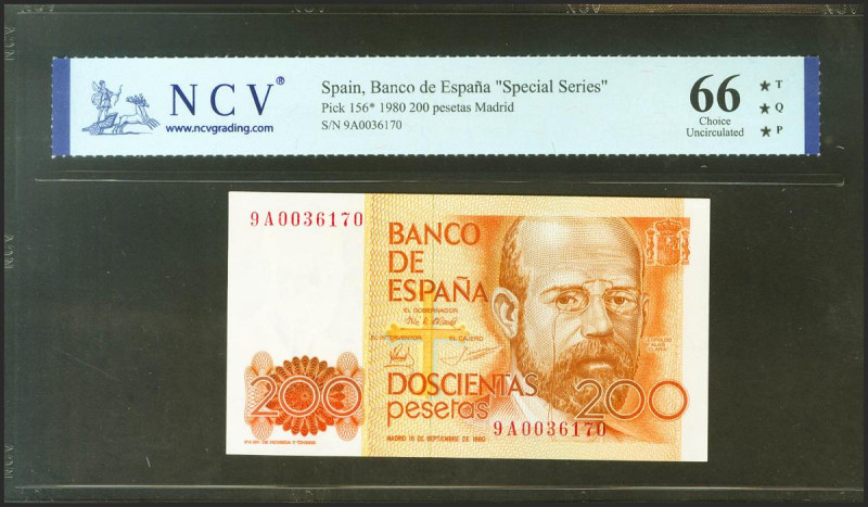 200 Pesetas. 16 de Septiembre de 1980. Serie especial 9A. (Edifil 2021: 480b, Pi...