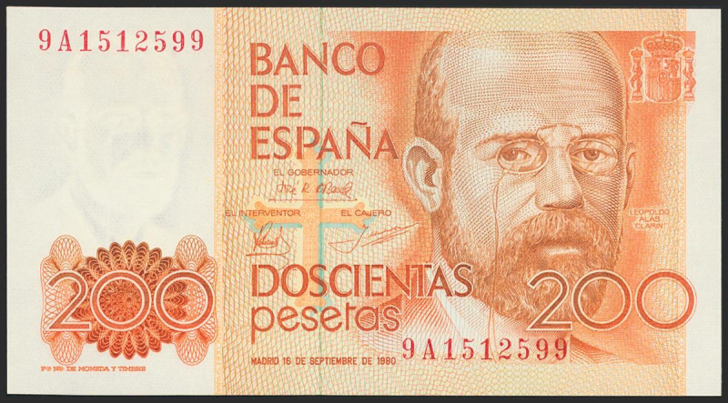 200 Pesetas. 16 de Septiembre de 1980. Serie especial 9A. (Edifil 2021: 480b). S...