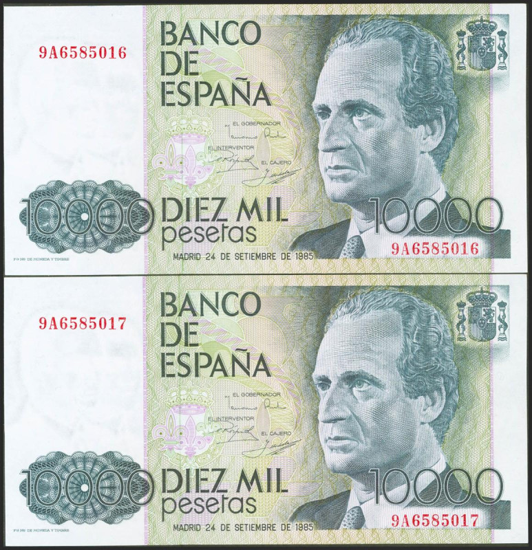 10000 Pesetas. 24 de Septiembre de 1985. Pareja correlativa. Serie especial 9A. ...