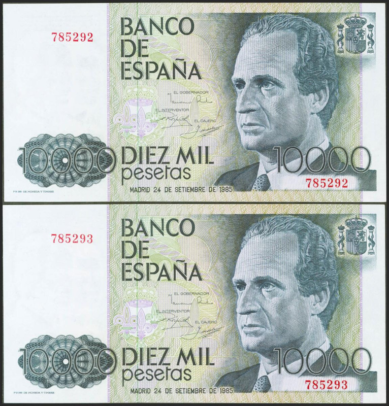 10000 Pesetas. 24 de Septiembre de 1985. Pareja correlativa. Sin serie. (Edifil ...