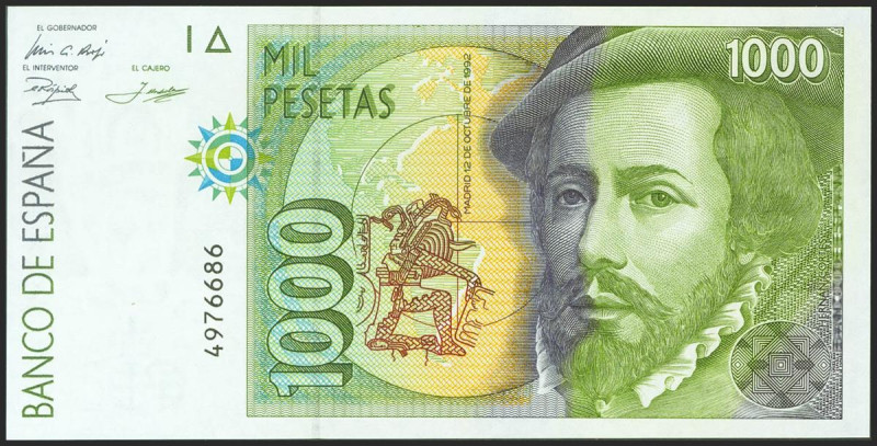 1000 Pesetas. 12 de Octubre de 1992. Sin serie. (Edifil 2021: 483). SC.