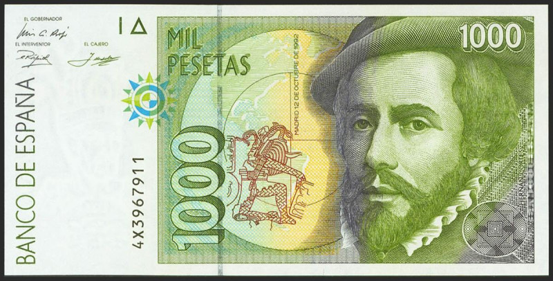 1000 Pesetas. 12 de Octubre de 1992. Serie 4X. (Edifil 2021: 483b). SC.