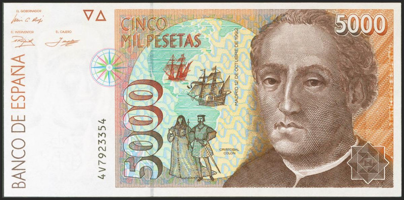 5000 Pesetas. 12 de Octubre de 1992. Serie 4V. (Edifil 2021: 484a). SC.