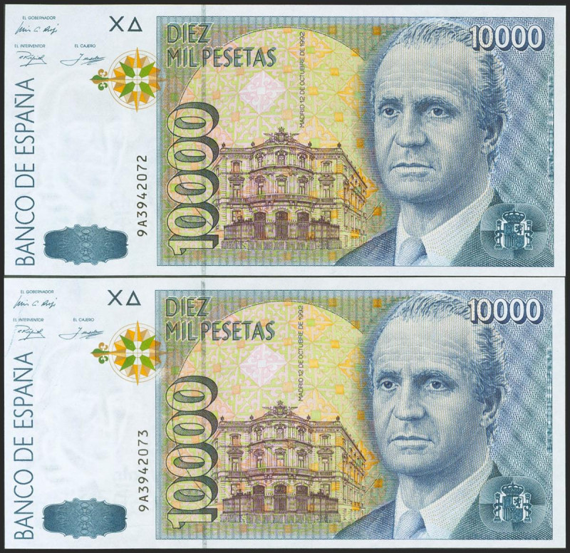 10000 Pesetas. 12 de Octubre de 1992. Pareja correlativa. Serie especial 9A. (Ed...