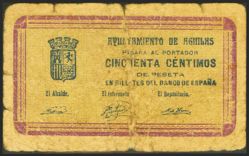 AGUILAS (MURCIA). 50 Céntimos. 1 de Junio de 1937. (González: 91). BC-.