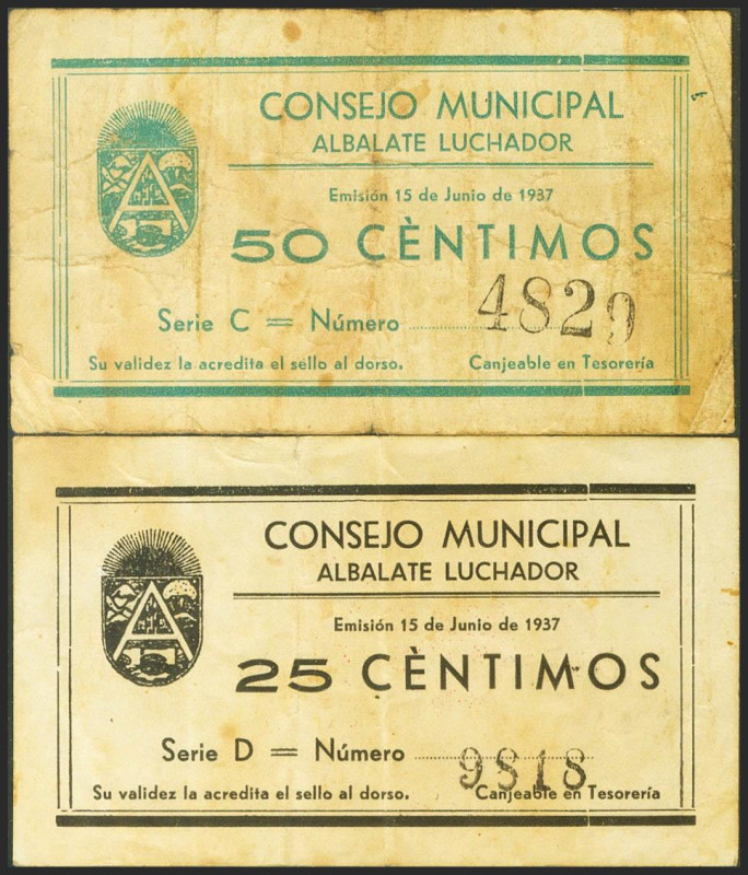 ALBALATE (TERUEL). 25 Céntimos y 50 Céntimos. 15 de Junio de 1937. (González: 17...