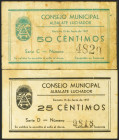 ALBALATE (TERUEL). 25 Céntimos y 50 Céntimos. 15 de Junio de 1937. (González: 173, 174). Inusuales. MBC.