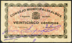 ALBOX (ALMERIA). 25 Céntimos. 5 de Agosto de 1938. (González: 238). RC.