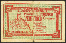 ALHAMA DE MURCIA (MURCIA). 25 Céntimos. 1937. Serie C. (González: 495). Inusual. BC-.