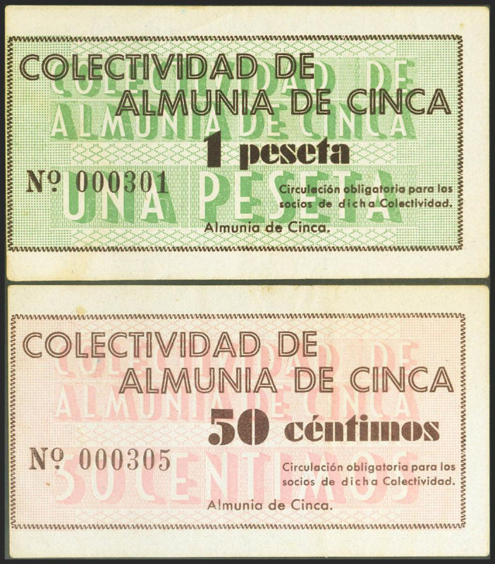 ALMUNIA DE CINCA (HUESCA). 50 céntimos y 1 Peseta. (1937ca). (González: 629, 630...