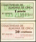 ALMUNIA DE CINCA (HUESCA). 50 céntimos y 1 Peseta. (1937ca). (González: 629, 630). Muy raros. MBC.