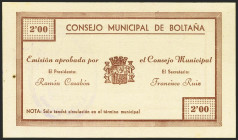 BOLTAÑA (HUESCA). 2 Pesetas. 1937. Serie B. (González: 1271). Inusual. EBC.