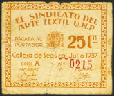 CALLOSA DE SEGURA (ALICANTE). 25 Céntimos. Julio 1937. Serie A. (González: 1426). Inusual. MBC-.